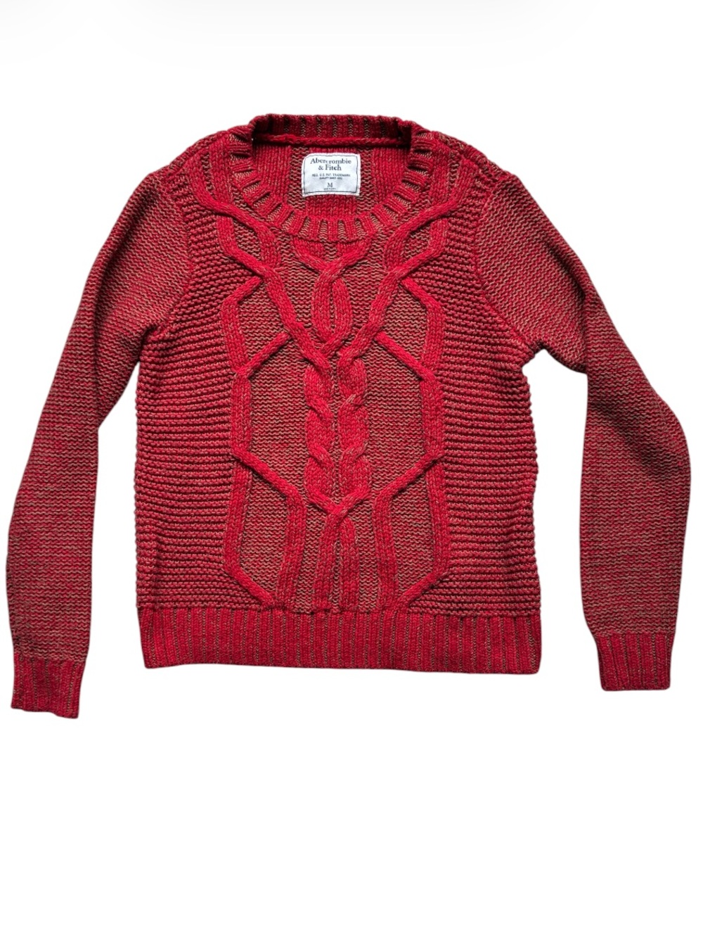 Abercrombie & Fitch Women's Red & Brown Cable Knit Crewneck Sweater Size Medium